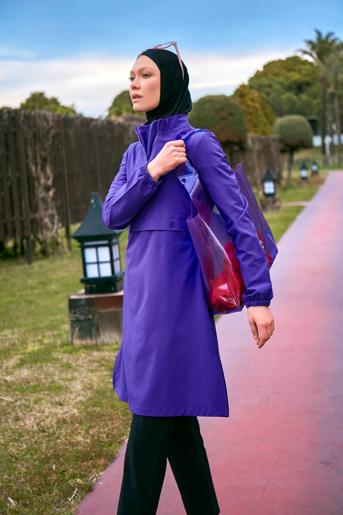 Woven Purple Burkini Modest Swimwear M2409 Covered Burkini Swimwear La Vie Bien Woven Purple Burkini Modest Swimwear M2409