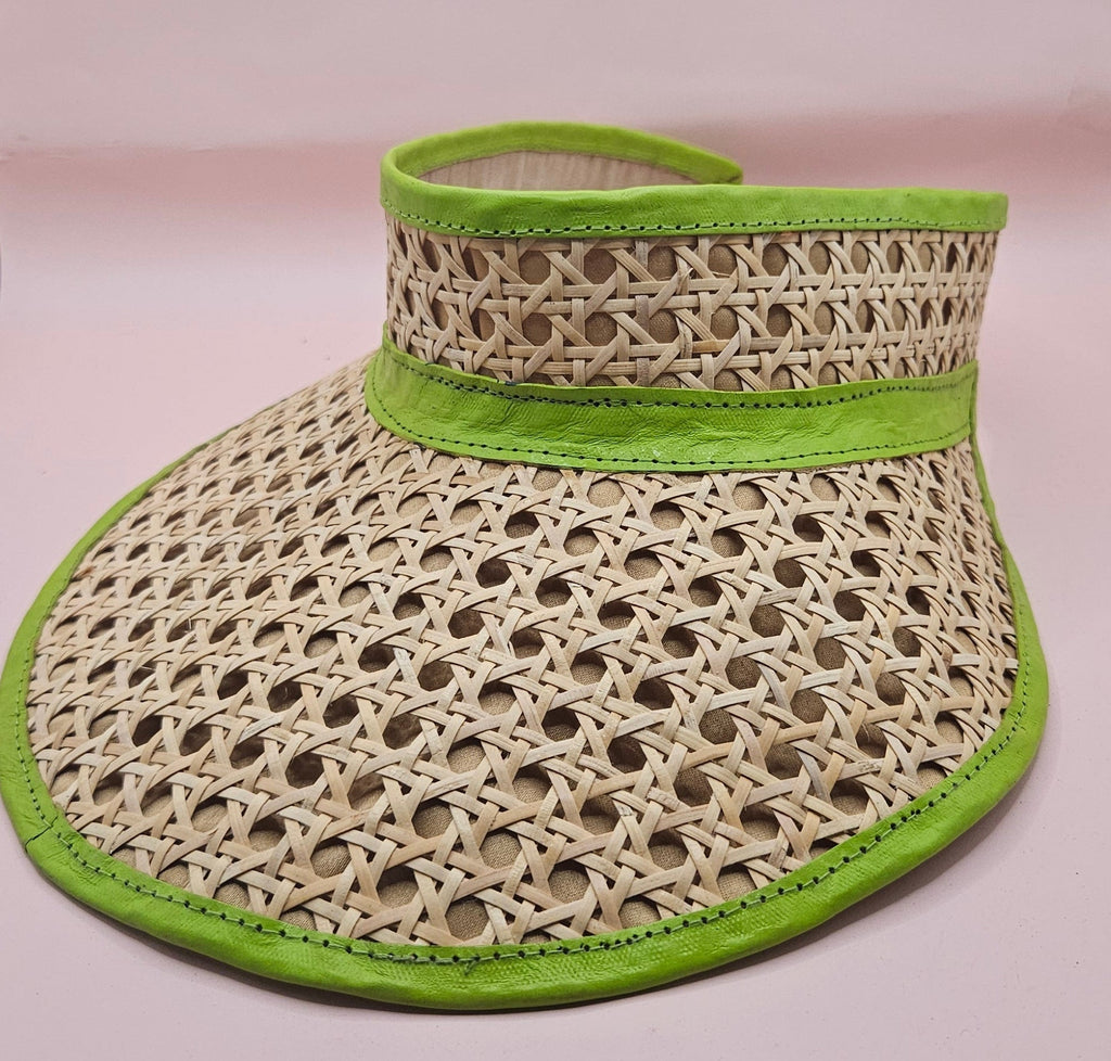 Woven Rattan Cane Visor with Leather Trim – Summer Sun Hat with Elastic Fit | 4 Color Options Hats La Vie Bien Woven Rattan Cane Visor with Leather Trim – Summer Sun Hat with Elastic Fit | 4 Color Options