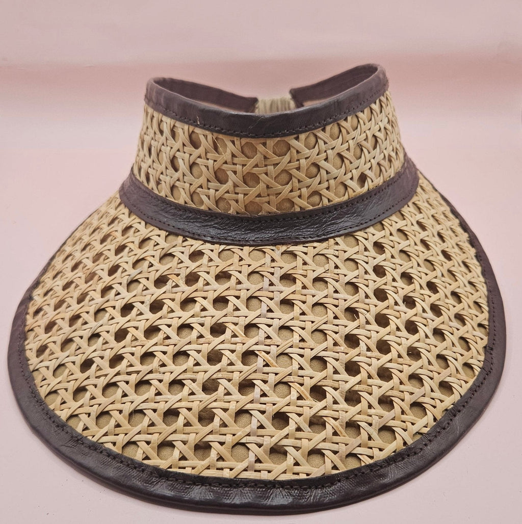 Woven Rattan Cane Visor with Leather Trim – Summer Sun Hat with Elastic Fit | 4 Color Options Hats La Vie Bien Woven Rattan Cane Visor with Leather Trim – Summer Sun Hat with Elastic Fit | 4 Color Options