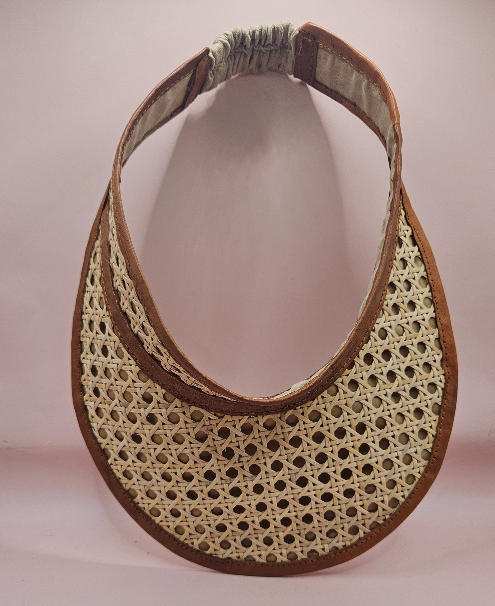 Woven Rattan Cane Visor with Leather Trim – Summer Sun Hat with Elastic Fit | 4 Color Options Hats La Vie Bien Woven Rattan Cane Visor with Leather Trim – Summer Sun Hat with Elastic Fit | 4 Color Options