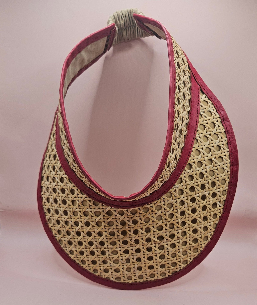 Woven Rattan Cane Visor with Leather Trim – Summer Sun Hat with Elastic Fit | 4 Color Options Hats La Vie Bien Woven Rattan Cane Visor with Leather Trim – Summer Sun Hat with Elastic Fit | 4 Color Options