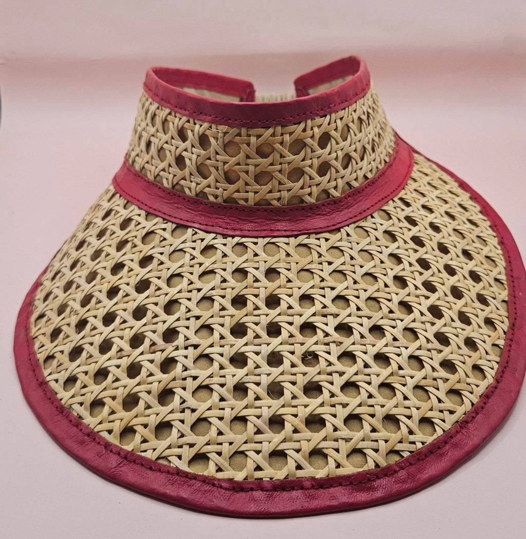Woven Rattan Cane Visor with Leather Trim – Summer Sun Hat with Elastic Fit | 4 Color Options Hats La Vie Bien Woven Rattan Cane Visor with Leather Trim – Summer Sun Hat with Elastic Fit | 4 Color Options