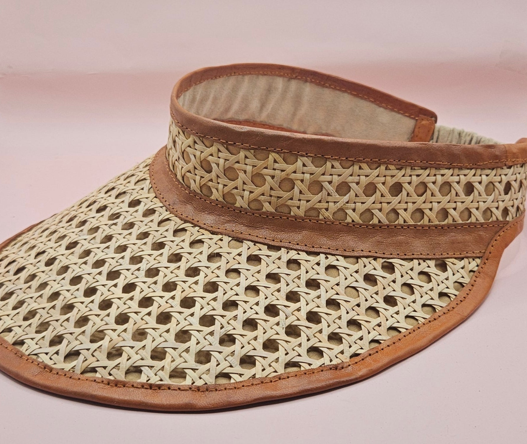 Woven Rattan Cane Visor with Leather Trim – Summer Sun Hat with Elastic Fit | 4 Color Options Hats La Vie Bien Woven Rattan Cane Visor with Leather Trim – Summer Sun Hat with Elastic Fit | 4 Color Options