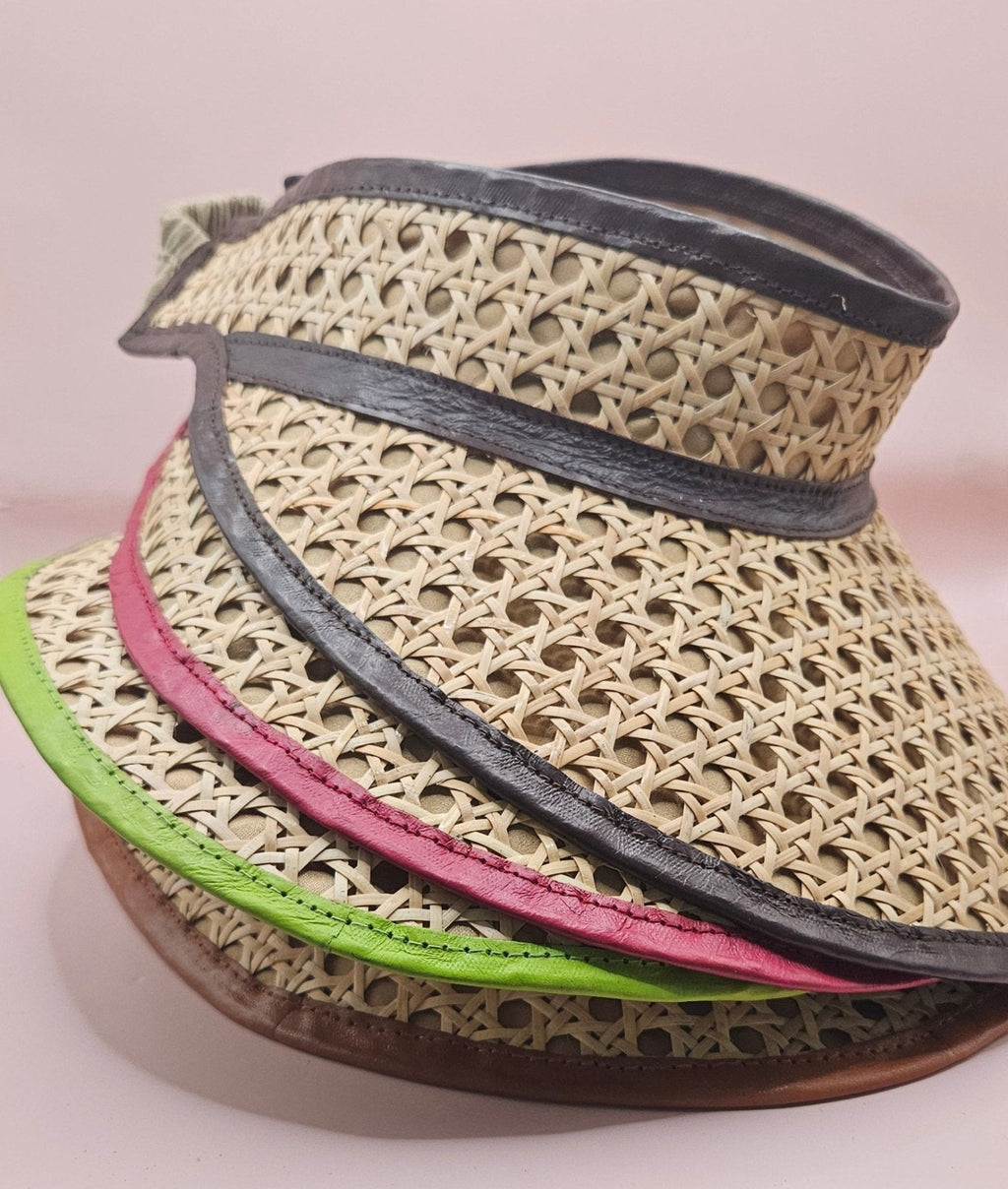 Woven Rattan Cane Visor with Leather Trim – Summer Sun Hat with Elastic Fit | 4 Color Options Hats La Vie Bien Woven Rattan Cane Visor with Leather Trim – Summer Sun Hat with Elastic Fit | 4 Color Options