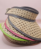 Woven Rattan Cane Visor with Leather Trim – Summer Sun Hat with Elastic Fit | 4 Color Options Hats La Vie Bien Woven Rattan Cane Visor with Leather Trim – Summer Sun Hat with Elastic Fit | 4 Color Options