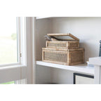 Woven Rattan & Wood Display Boxes with Glass Lid, Set of 2 by White Cliff Studio