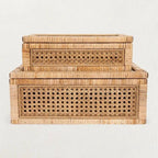 Woven Rattan & Wood Display Boxes with Glass Lid, Set of 2 by White Cliff Studio