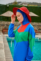 Woven Sax Burkini Modest Swimwear M2306 Covered Burkini Swimwear La Vie Bien Woven Sax Burkini Modest Swimwear M2306