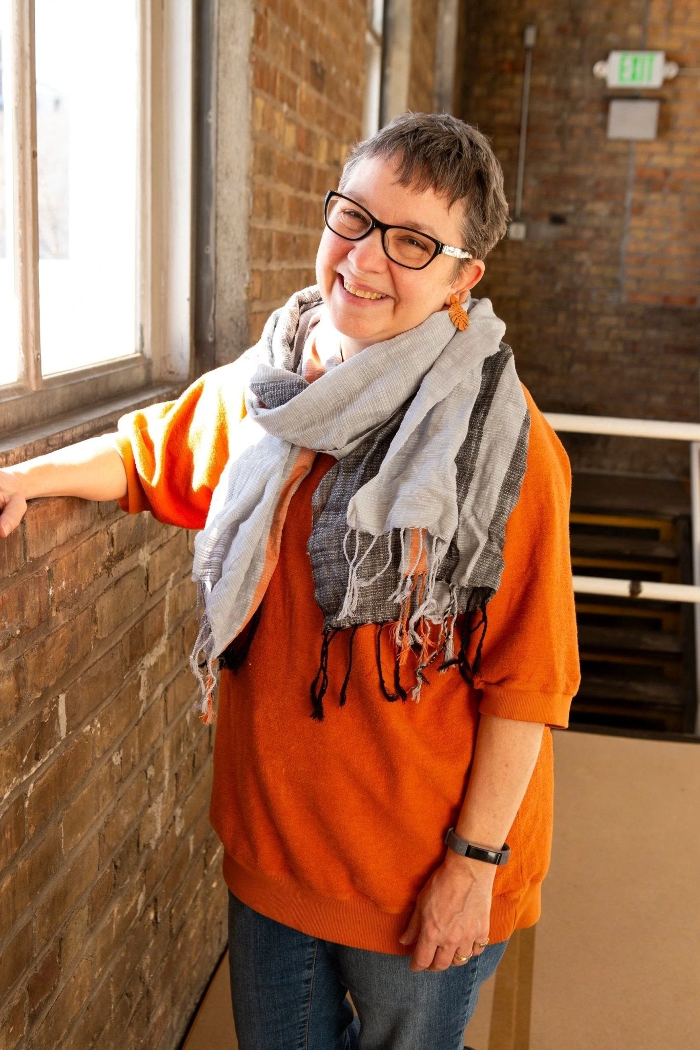 Woven Striped Scarf - Graphite Pop of Color by Fair Anita