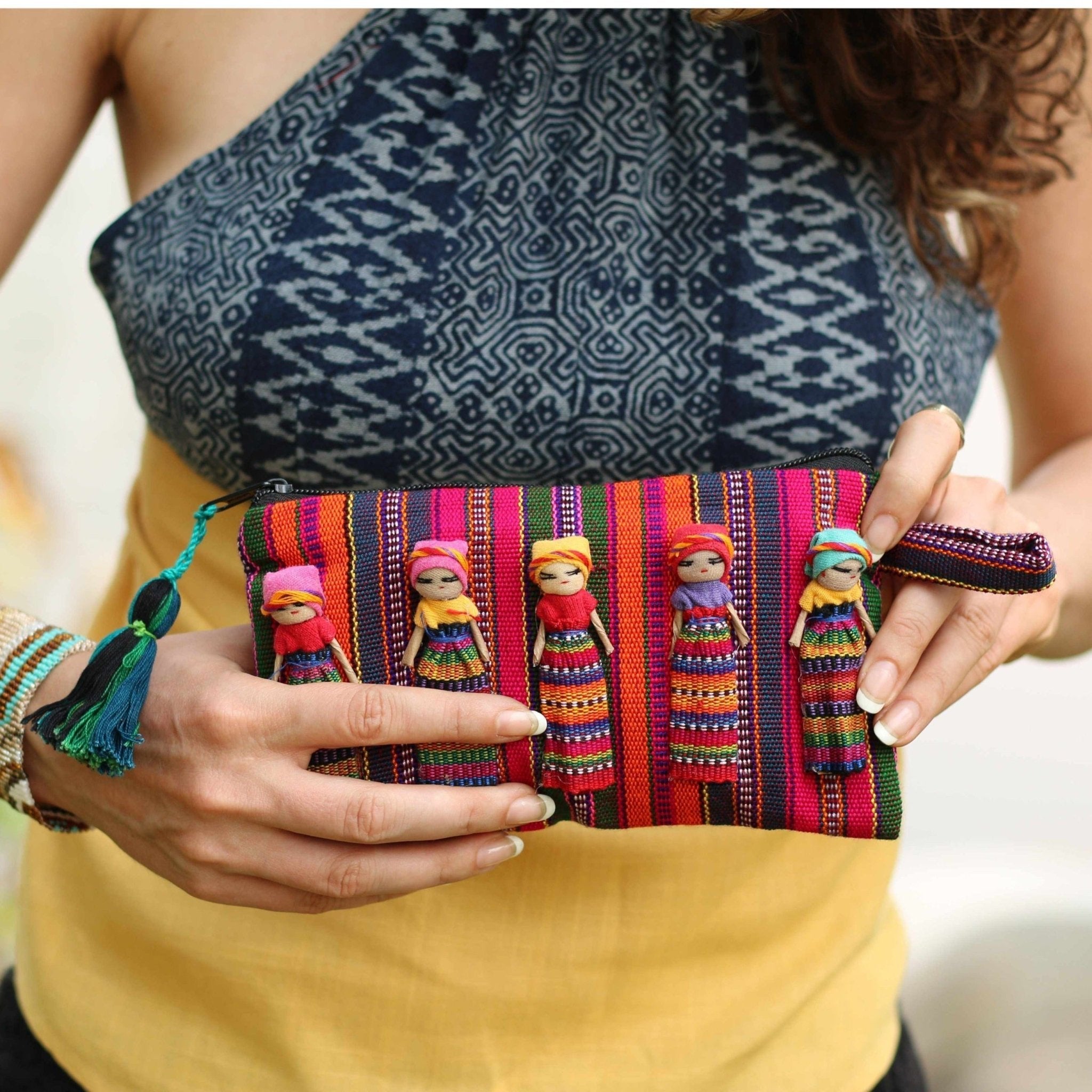 Woven Worry Doll Multicolor Pouch - Guatemala Bags La Vie Bien Woven Worry Doll Multicolor Pouch - Guatemala