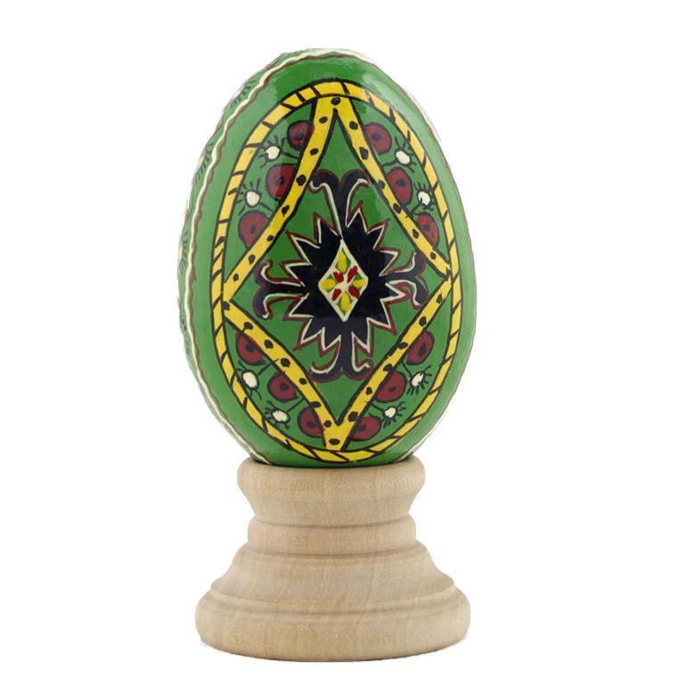 Green Diamond Hand Painted Wooden Pysanky Easter Egg by BestPysanky