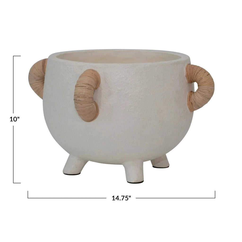 Wren Terracotta Planter with Rattan Handles by White Cliff Studio