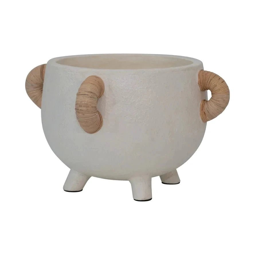 Wren Terracotta Planter with Rattan Handles by White Cliff Studio