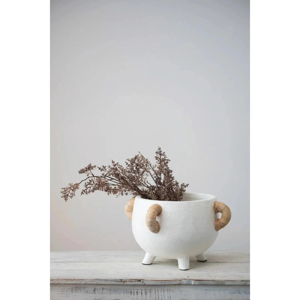 Wren Terracotta Planter with Rattan Handles by White Cliff Studio
