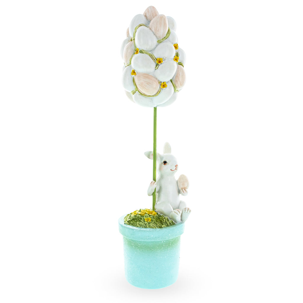 Bunny's Treasured Easter Egg Vessel Topiary Tabletop Decor Figurine 13.5 Inches Tall