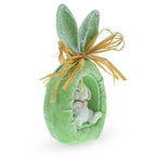 Rustic Bunny Nest Egg Decoration – Green Burlap Style Easter Ornament with Raffia Bow 6.2 Inches Tall