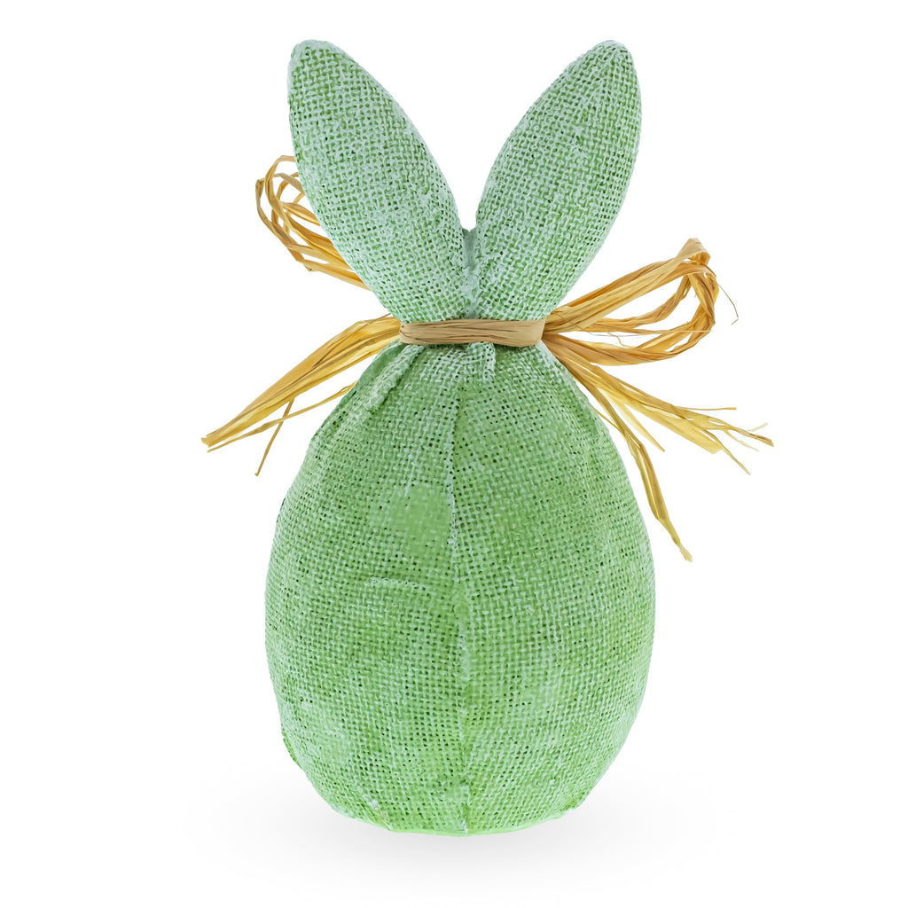 Rustic Bunny Nest Egg Decoration – Green Burlap Style Easter Ornament with Raffia Bow 6.2 Inches Tall