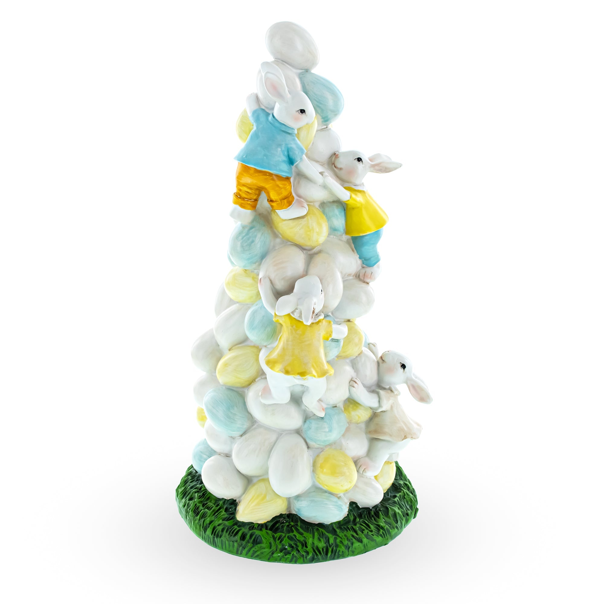 Easter Bunny Climbing Egg Tower Playful Rabbit Figurine for Spring Decor 10.6 Inches