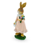 Easter Bunny Figurine with Flowers - Spring Rabbit Decor 8.7 Inches