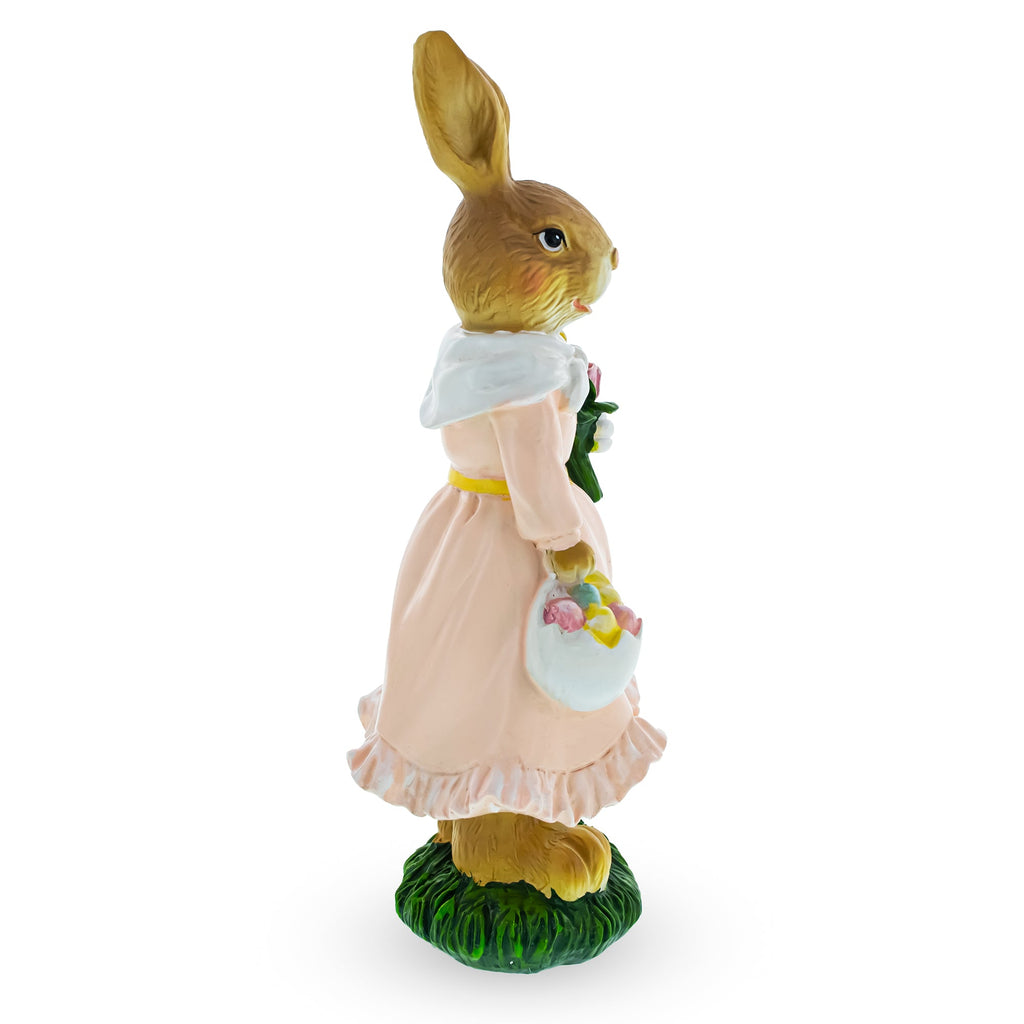 Easter Bunny Figurine with Flowers - Spring Rabbit Decor 8.7 Inches