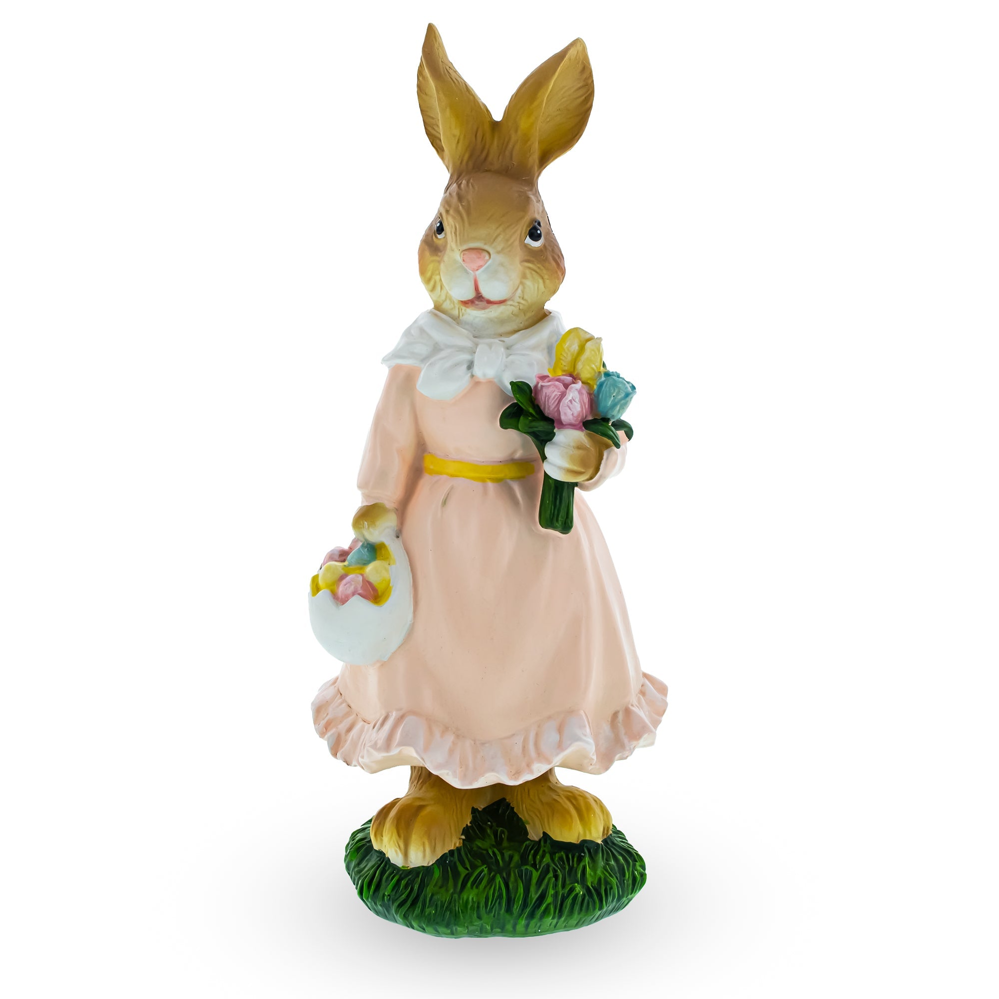Easter Bunny Figurine with Flowers - Spring Rabbit Decor 8.7 Inches