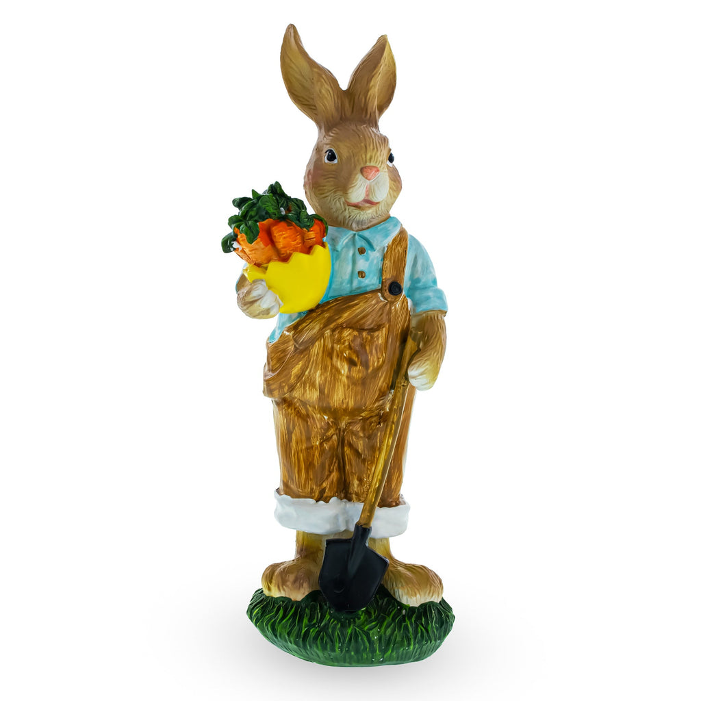 Farmer Bunny with Carrots Shovel Figurine - Spring Home Decor 8.9 Inches