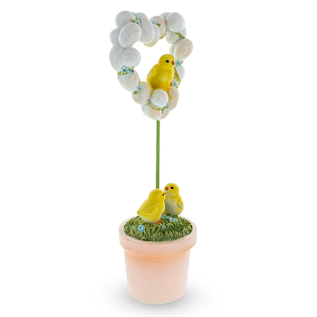 Easter Chick Heart Egg Topiary Figurine - Tabletop Spring Decor 12.5 Inches