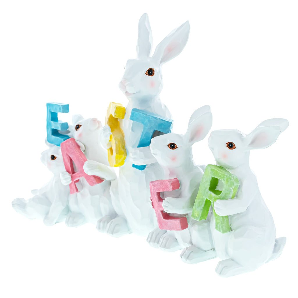 Wooden-Style Easter Bunny Figurine - 8.7" Tall Spring Letter Mantel Decor