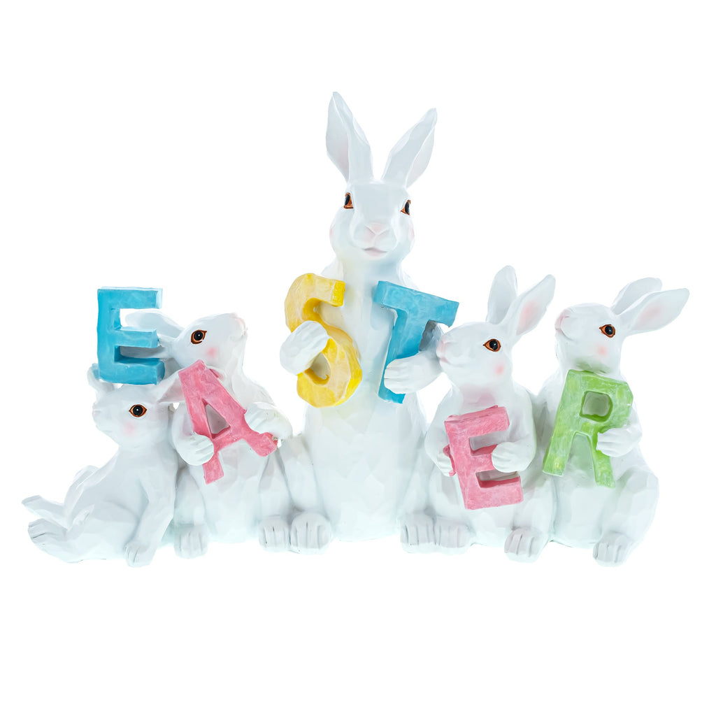 Wooden-Style Easter Bunny Figurine - 8.7" Tall Spring Letter Mantel Decor
