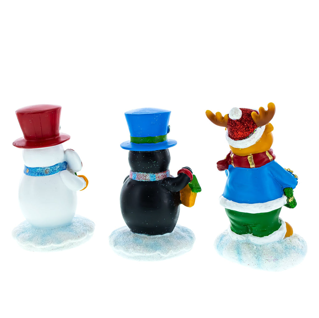 Set of 3 Christmas Stocking Holders - Snowman Penguin Reindeer Mantel Hooks
