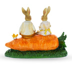 Romantic Easter Bunny Pair on Carrot with Chicks Spring Decor 6.3 Inches Tall