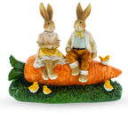 Romantic Easter Bunny Pair on Carrot with Chicks Spring Decor 6.3 Inches Tall