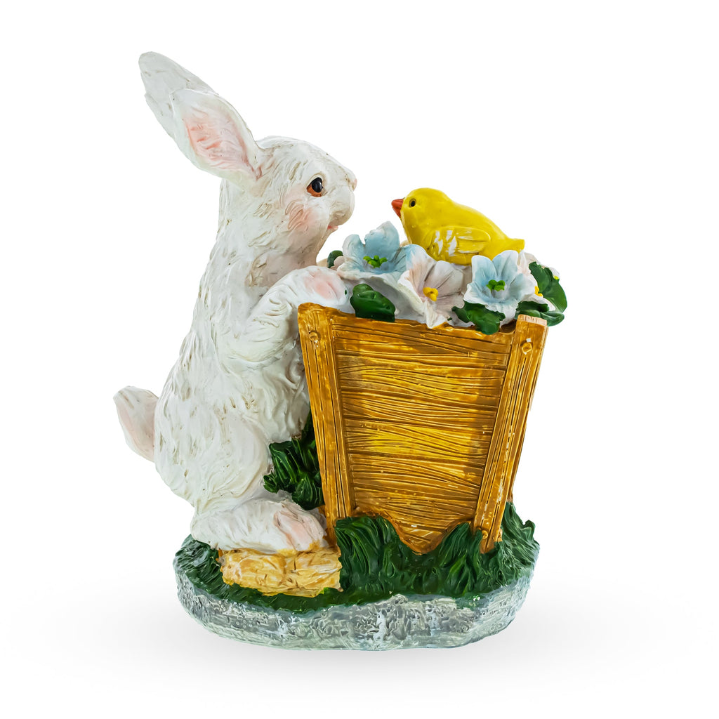 Wooden-Style Easter Bunny and Chick Figurine - 7" Spring Planter Decor