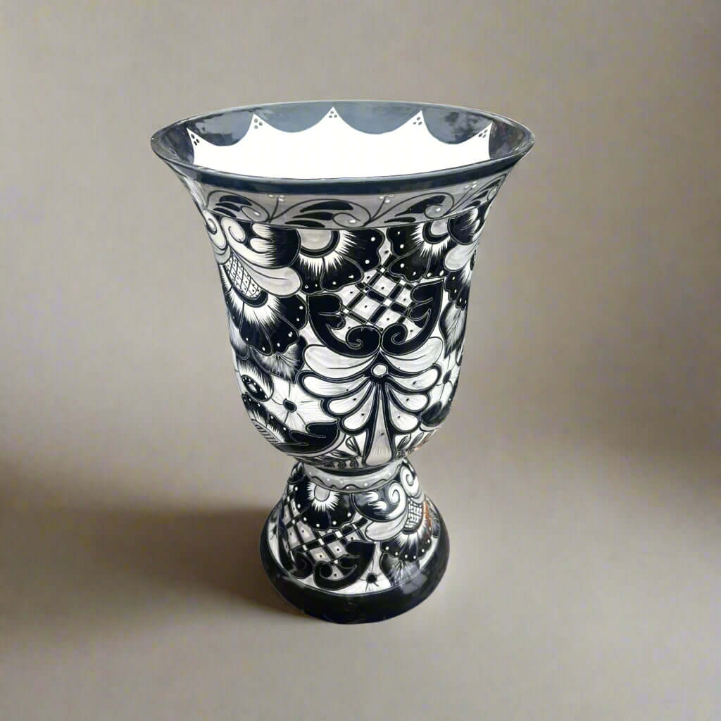 XL Black Talavera Planter | Hand - Painted Pedestal Flower Pot Talavera Flower Pot La Vie Bien XL Black Talavera Planter | Hand - Painted Pedestal Flower Pot