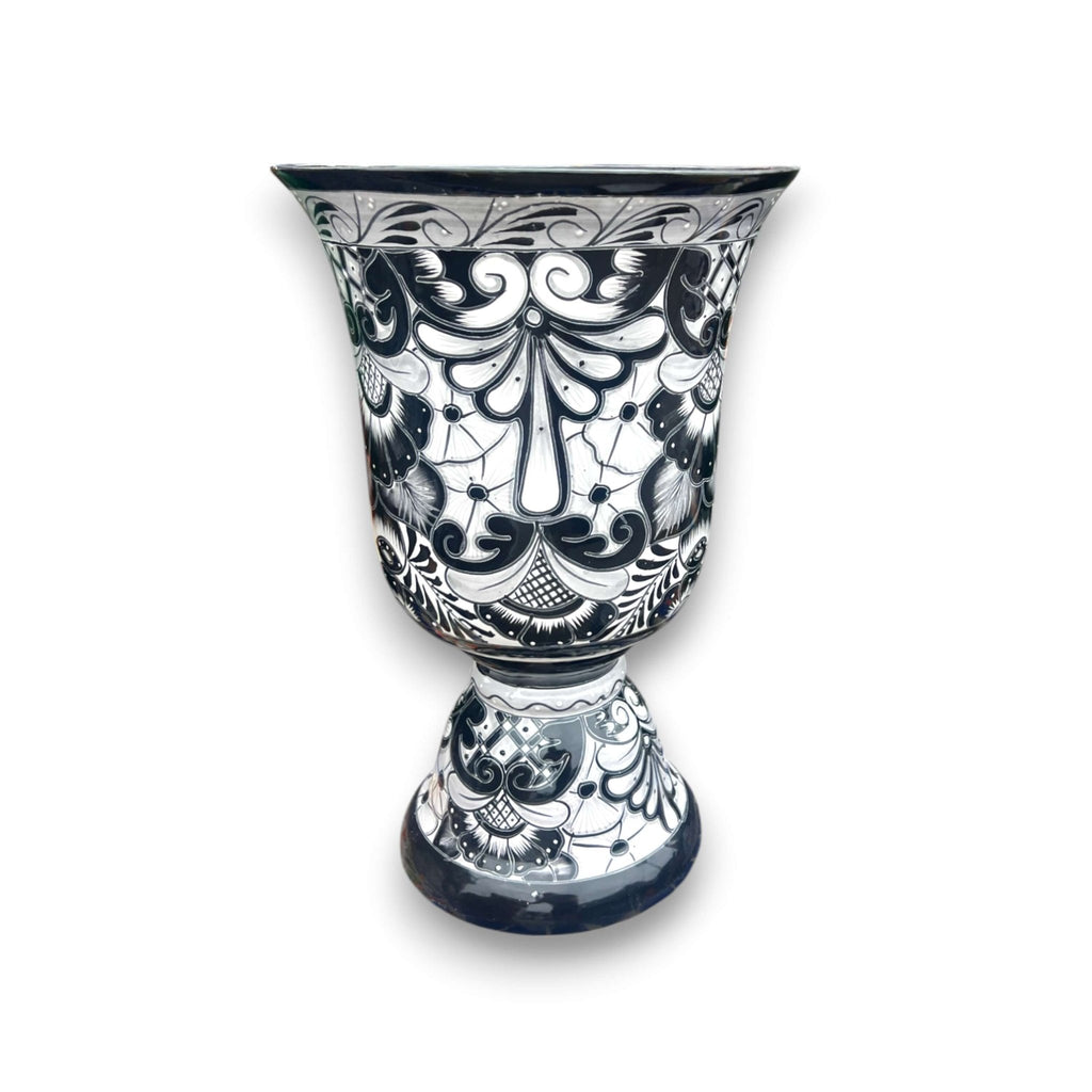 XL Black Talavera Planter | Hand-Painted Pedestal Flower Pot Talavera Flower Pot La Vie Bien XL Black Talavera Planter | Hand-Painted Pedestal Flower Pot