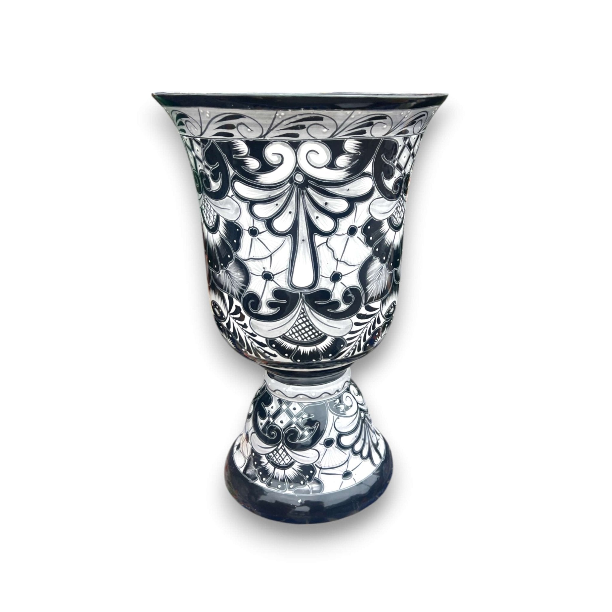 XL Black Talavera Planter | Hand-Painted Pedestal Flower Pot Talavera Flower Pot La Vie Bien XL Black Talavera Planter | Hand-Painted Pedestal Flower Pot