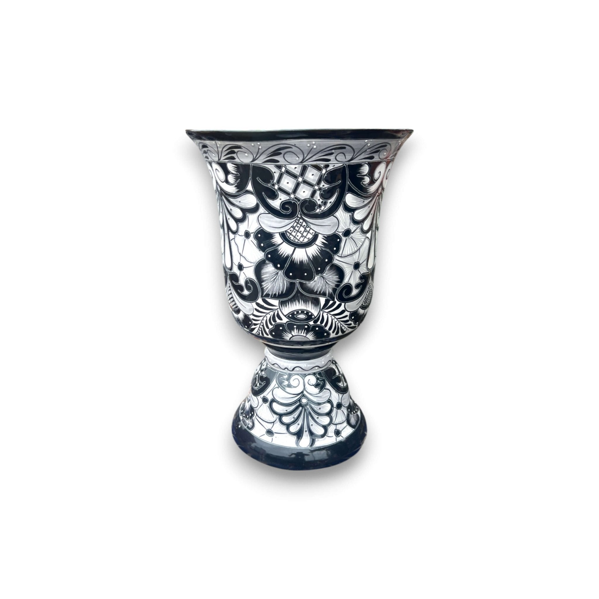 XL Black Talavera Planter | Hand - Painted Pedestal Flower Pot Talavera Flower Pot La Vie Bien XL Black Talavera Planter | Hand - Painted Pedestal Flower Pot