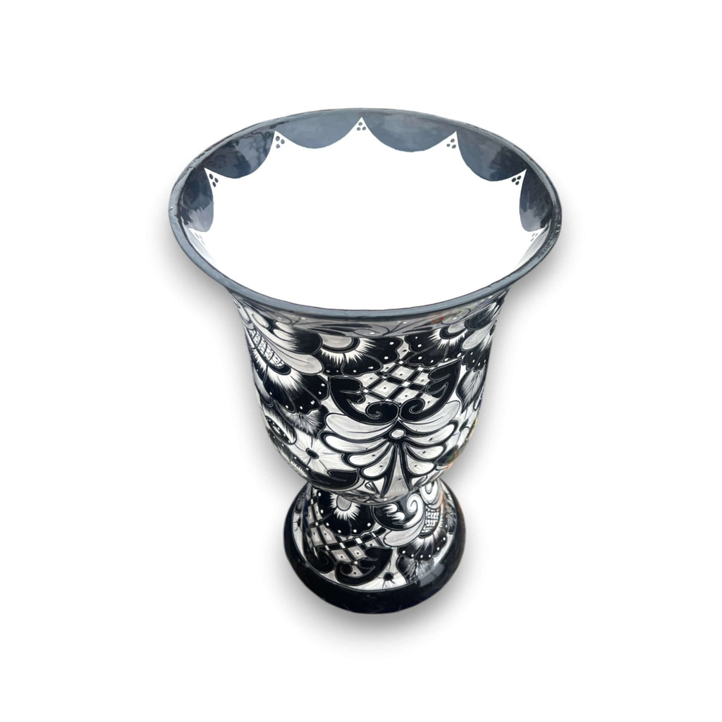 XL Black Talavera Planter | Hand - Painted Pedestal Flower Pot Talavera Flower Pot La Vie Bien XL Black Talavera Planter | Hand - Painted Pedestal Flower Pot