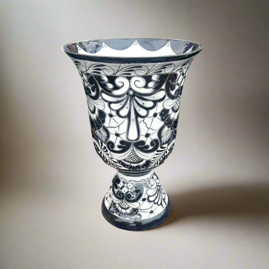 XL Black Talavera Planter | Hand - Painted Pedestal Flower Pot Talavera Flower Pot La Vie Bien XL Black Talavera Planter | Hand - Painted Pedestal Flower Pot