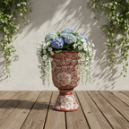 XL Brown & White Talavera Pedestal Planter | Handmade Flower Pot