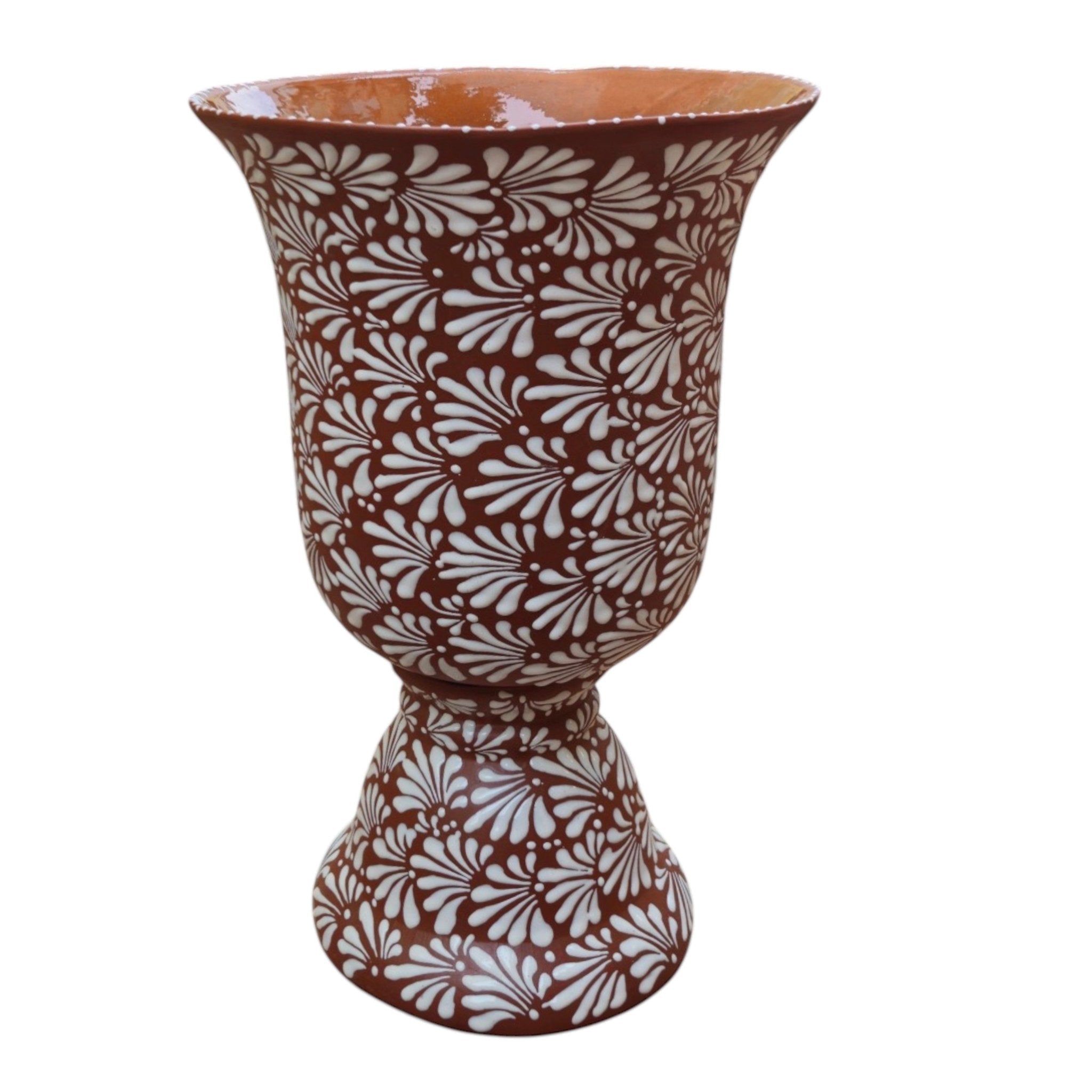 XL Brown & White Talavera Pedestal Planter | Handmade Flower Pot Talavera Flower Pot La Vie Bien XL Brown & White Talavera Pedestal Planter | Handmade Flower Pot