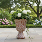 XL Brown & White Talavera Pedestal Planter | Handmade Flower Pot Talavera Flower Pot La Vie Bien XL Brown & White Talavera Pedestal Planter | Handmade Flower Pot