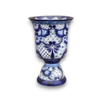 XL Talavera Planter | Hand-Painted Blue Pedestal Flower Pot