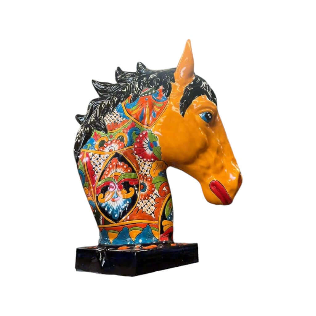 XL Talavera Horse Head Statue | Colorful Handmade Mexican Pottery