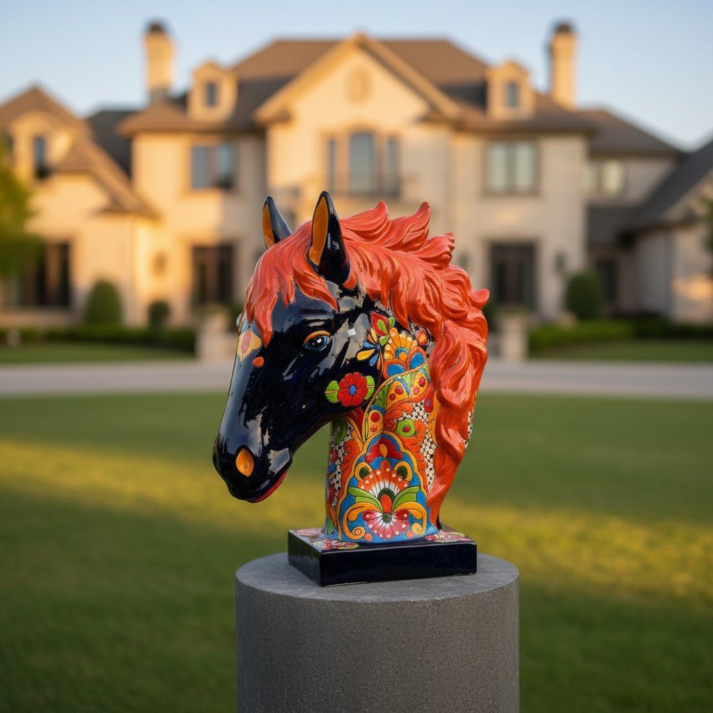 XL Talavera Horse Head Statue | Colorful Handmade Mexican Pottery Talavera Statue La Vie Bien XL Talavera Horse Head Statue | Colorful Handmade Mexican Pottery