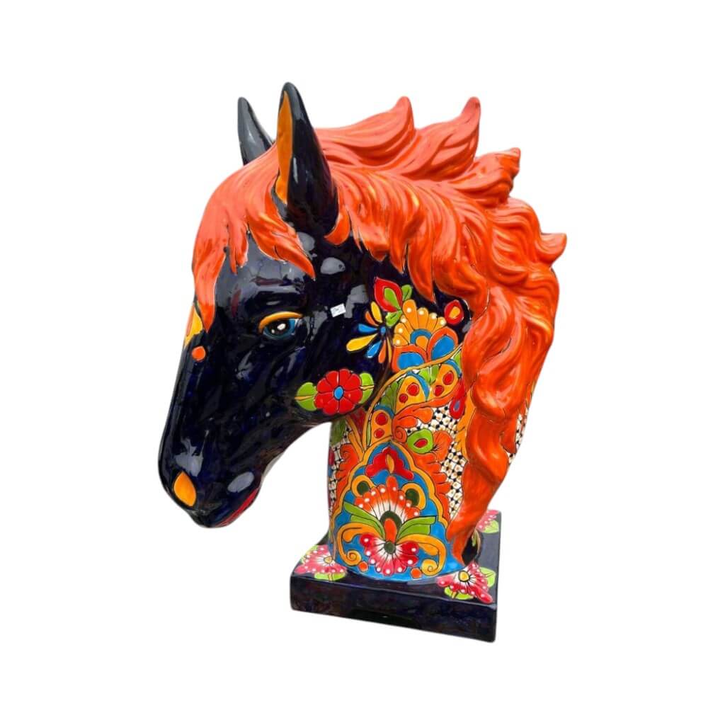 XL Talavera Horse Head Statue | Colorful Handmade Mexican Pottery