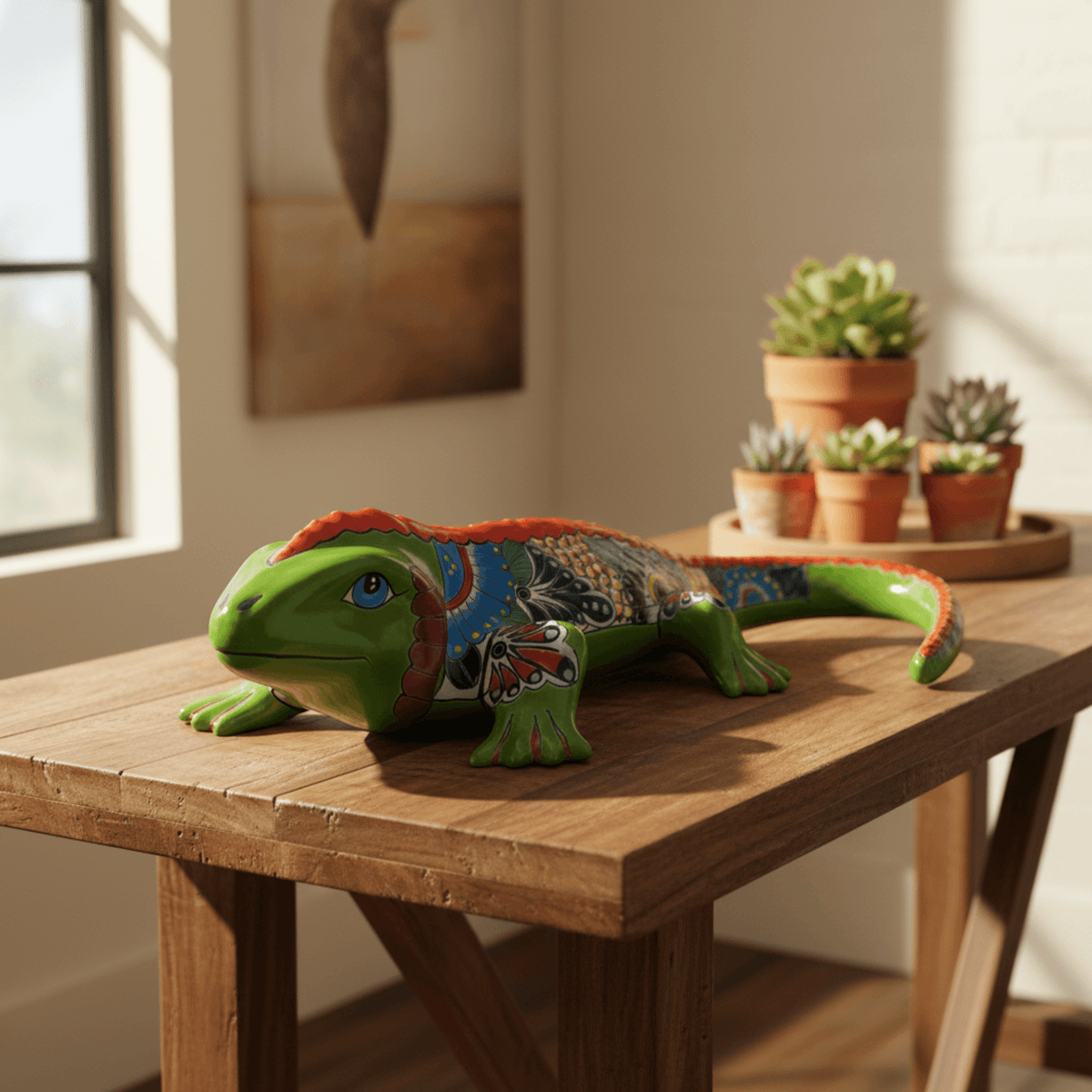 XL Talavera Iguana Statue | Hand-Painted Mexican Ceramic Art Talavera Statue La Vie Bien XL Talavera Iguana Statue | Hand-Painted Mexican Ceramic Art