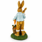 Father & Child Easter Bunny Figurine – Spring Rabbit Statue with Carrots and Chicks Spring Decor 11 Inches Tall