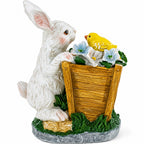 Wooden-Style Easter Bunny and Chick Figurine - 7" Spring Planter Decor