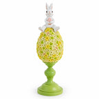 Spring Bunny Sitting on Textured Flower Easter Egg Display Stand 11.4 Inches Tall